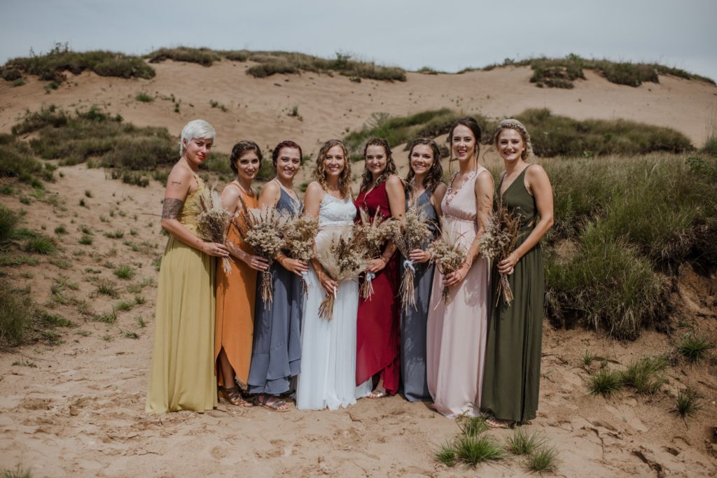 boho bridesmaids sand dunes